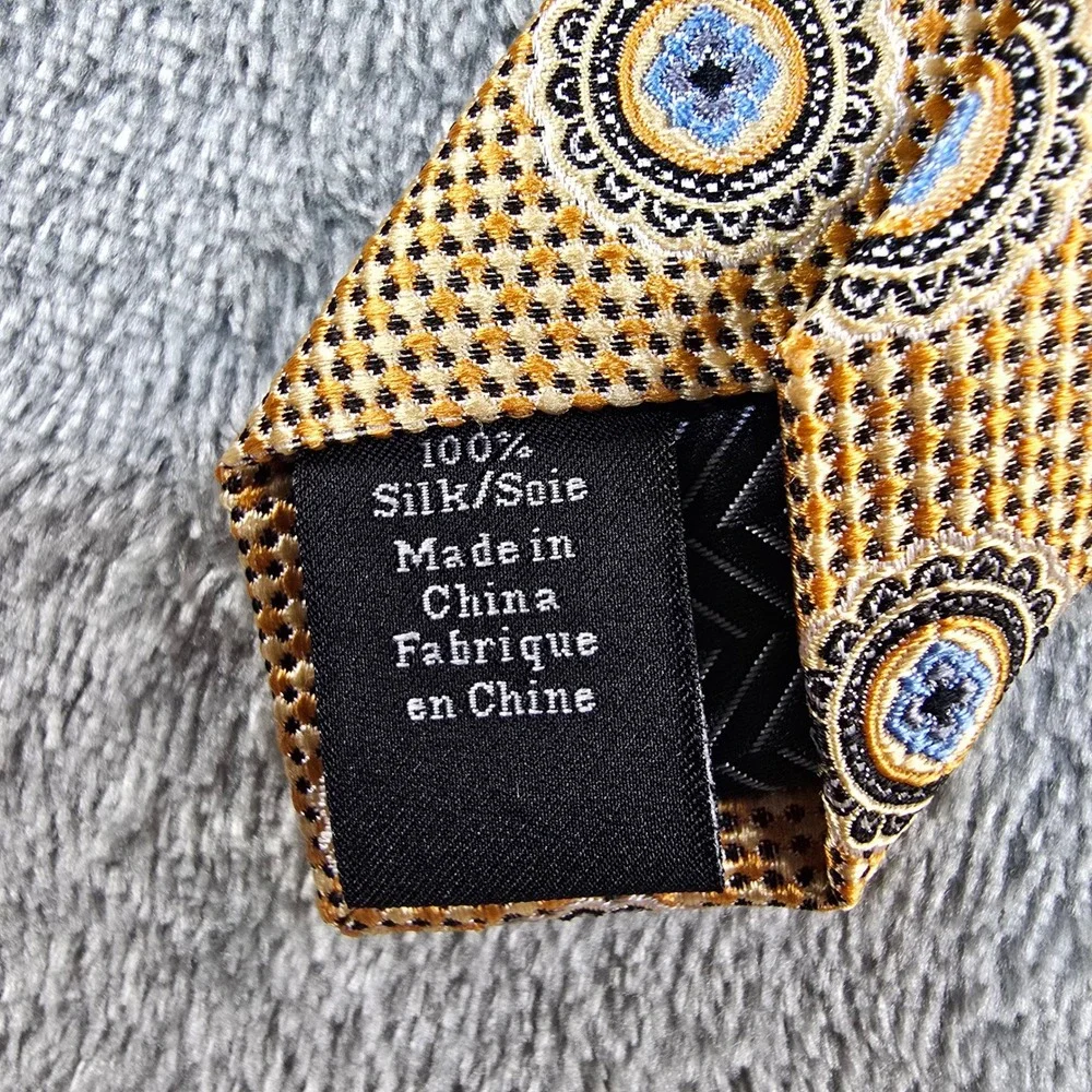 Nordstrom Silk Neck Tie Mens Yellow Geometric Medallion Workwear Office Preppy